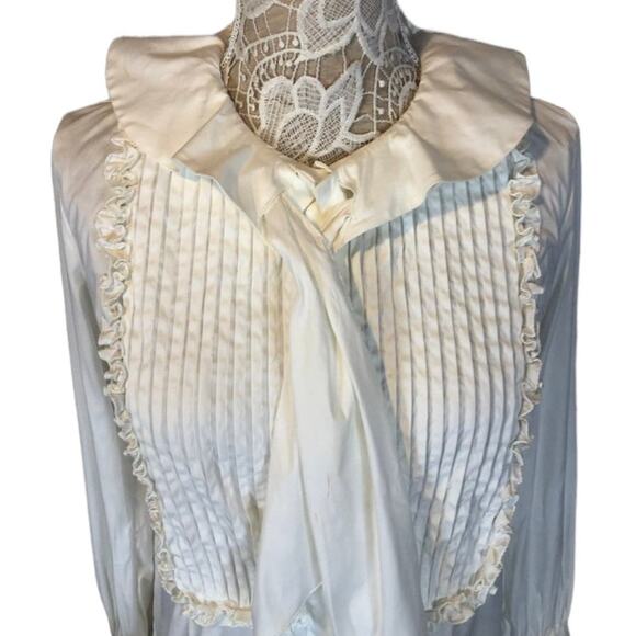 ETRO white tuxedo blouse high ruffled neck tie Victorian style size small (40) - Picture 10 of 13